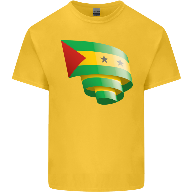 Curled Sao Tome and Principe Flag Day Football Kids T-Shirt Childrens Yellow