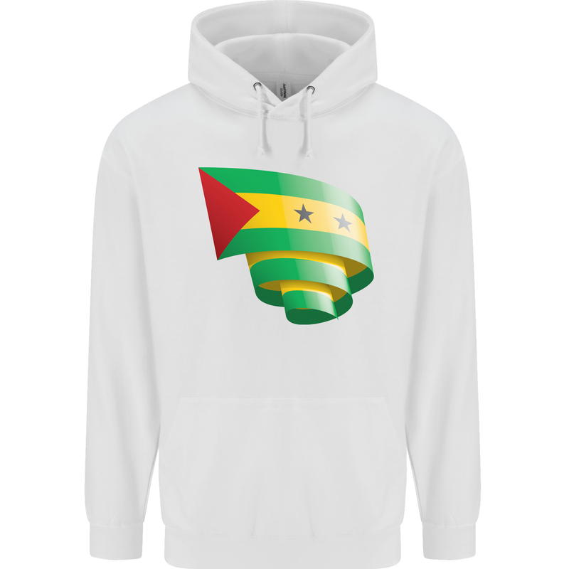 Curled Sao Tome and Principe Flag Day Football Mens 80% Cotton Hoodie White