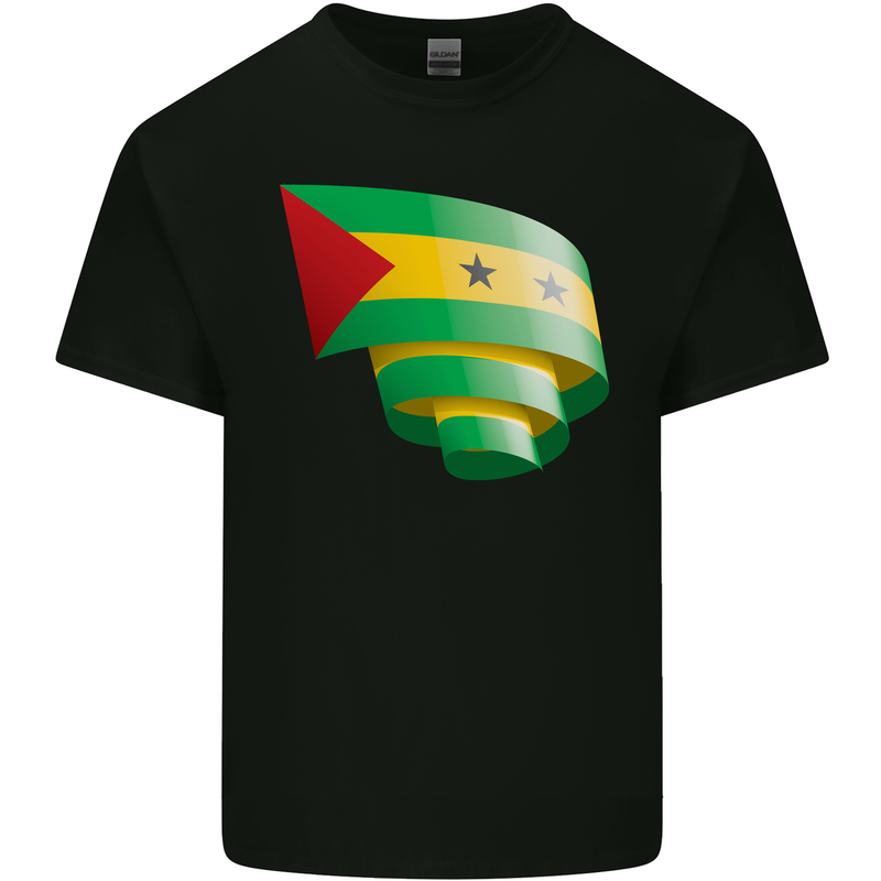 Curled Sao Tome and Principe Flag Day Football Mens Cotton T-Shirt Tee Top Black