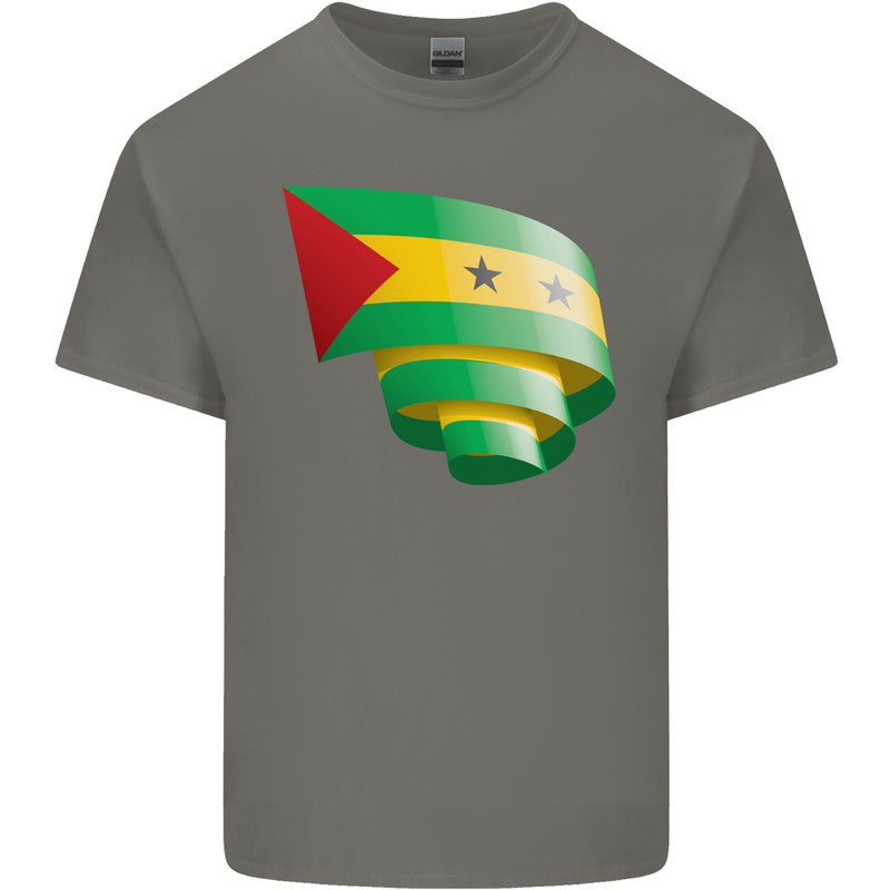 Curled Sao Tome and Principe Flag Day Football Mens Cotton T-Shirt Tee Top Charcoal