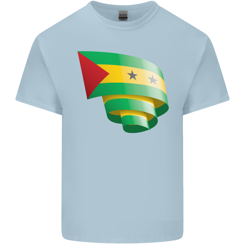 Curled Sao Tome and Principe Flag Day Football Mens Cotton T-Shirt Tee Top Light Blue