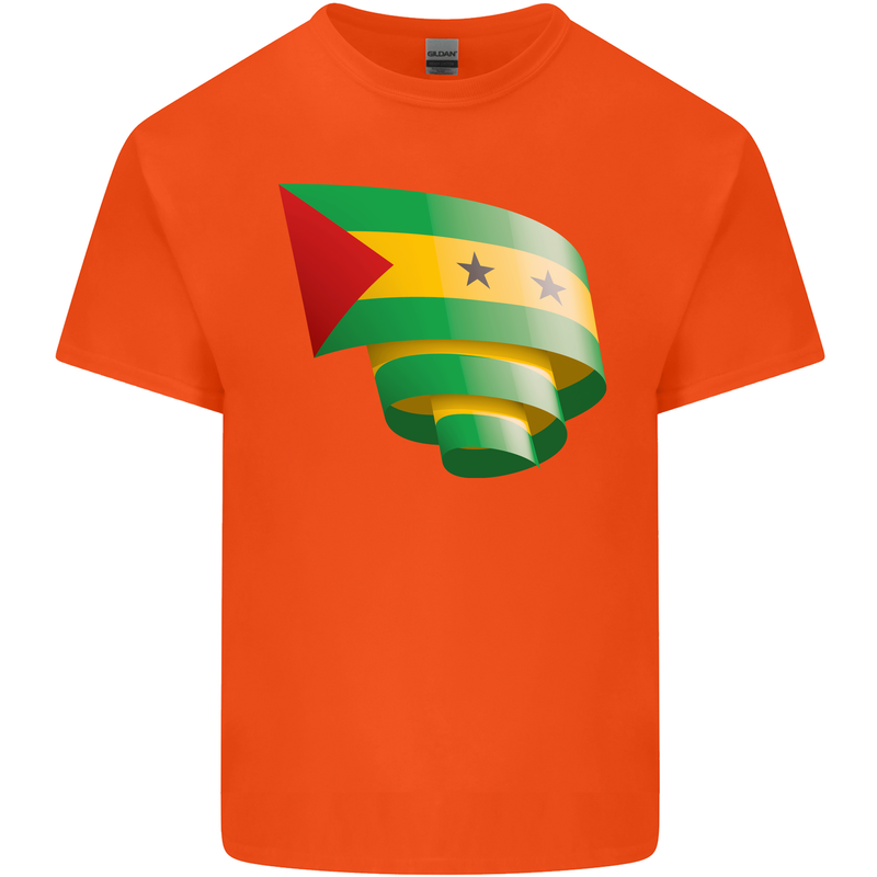 Curled Sao Tome and Principe Flag Day Football Mens Cotton T-Shirt Tee Top Orange