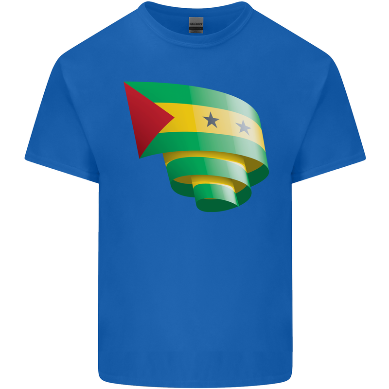 Curled Sao Tome and Principe Flag Day Football Mens Cotton T-Shirt Tee Top Royal Blue