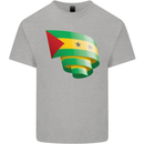 Curled Sao Tome and Principe Flag Day Football Mens Cotton T-Shirt Tee Top Sports Grey
