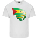 Curled Sao Tome and Principe Flag Day Football Mens Cotton T-Shirt Tee Top White