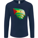 Curled Sao Tome and Principe Flag Day Football Mens Long Sleeve T-Shirt Navy Blue