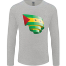 Curled Sao Tome and Principe Flag Day Football Mens Long Sleeve T-Shirt Sports Grey