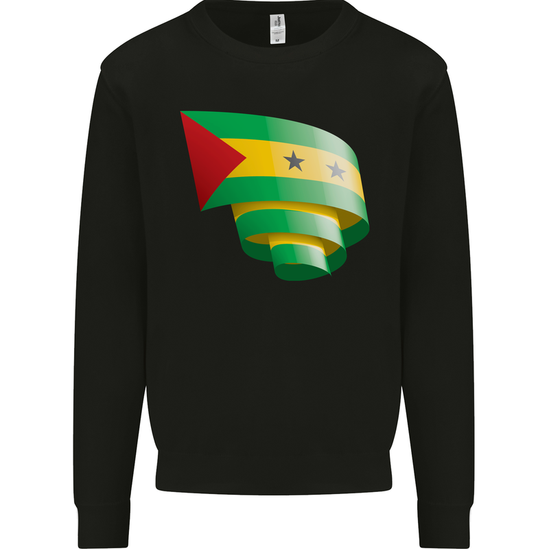 Curled Sao Tome and Principe Flag Day Football Mens Sweatshirt Jumper Black