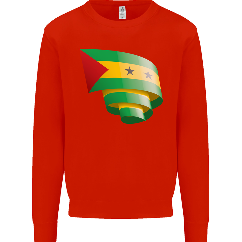 Curled Sao Tome and Principe Flag Day Football Mens Sweatshirt Jumper Bright Red