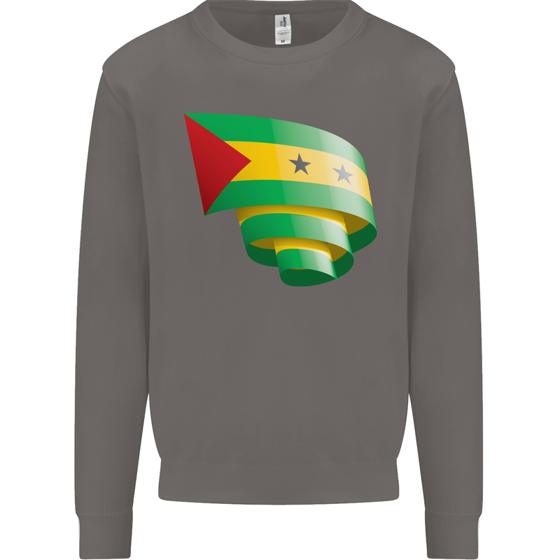 Curled Sao Tome and Principe Flag Day Football Mens Sweatshirt Jumper Charcoal