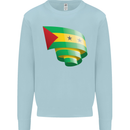 Curled Sao Tome and Principe Flag Day Football Mens Sweatshirt Jumper Light Blue