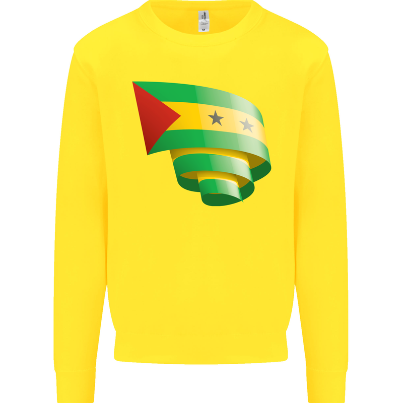 Curled Sao Tome and Principe Flag Day Football Mens Sweatshirt Jumper Yellow
