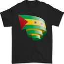 Curled Sao Tome and Principe Flag Day Football Mens T-Shirt 100% Cotton Black