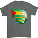 Curled Sao Tome and Principe Flag Day Football Mens T-Shirt 100% Cotton Charcoal