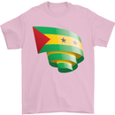 Curled Sao Tome and Principe Flag Day Football Mens T-Shirt 100% Cotton Light Pink
