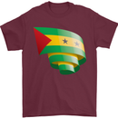 Curled Sao Tome and Principe Flag Day Football Mens T-Shirt 100% Cotton Maroon