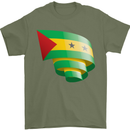 Curled Sao Tome and Principe Flag Day Football Mens T-Shirt 100% Cotton Military Green
