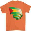 Curled Sao Tome and Principe Flag Day Football Mens T-Shirt 100% Cotton Orange