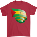 Curled Sao Tome and Principe Flag Day Football Mens T-Shirt 100% Cotton Red