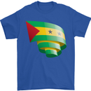 Curled Sao Tome and Principe Flag Day Football Mens T-Shirt 100% Cotton Royal Blue