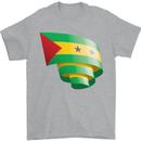 Curled Sao Tome and Principe Flag Day Football Mens T-Shirt 100% Cotton Sports Grey