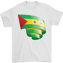 Curled Sao Tome and Principe Flag Day Football Mens T-Shirt 100% Cotton White