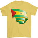 Curled Sao Tome and Principe Flag Day Football Mens T-Shirt 100% Cotton Yellow