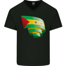 Curled Sao Tome and Principe Flag Day Football Mens V-Neck Cotton T-Shirt Black