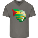 Curled Sao Tome and Principe Flag Day Football Mens V-Neck Cotton T-Shirt Charcoal