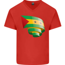 Curled Sao Tome and Principe Flag Day Football Mens V-Neck Cotton T-Shirt Red