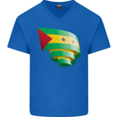 Curled Sao Tome and Principe Flag Day Football Mens V-Neck Cotton T-Shirt Royal Blue