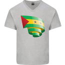 Curled Sao Tome and Principe Flag Day Football Mens V-Neck Cotton T-Shirt Sports Grey