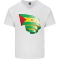 Curled Sao Tome and Principe Flag Day Football Mens V-Neck Cotton T-Shirt White