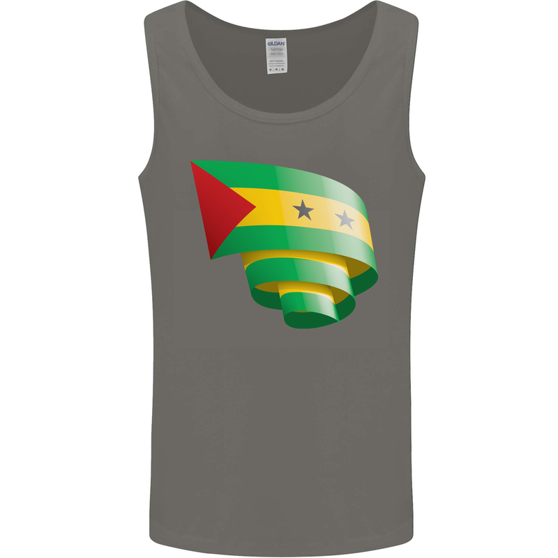 Curled Sao Tome and Principe Flag Day Football Mens Vest Tank Top Charcoal