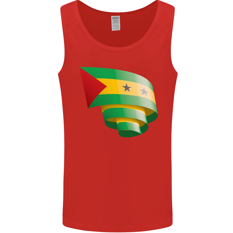 Curled Sao Tome and Principe Flag Day Football Mens Vest Tank Top Red
