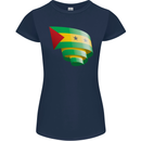 Curled Sao Tome and Principe Flag Day Football Womens Petite Cut T-Shirt Navy Blue