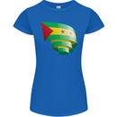 Curled Sao Tome and Principe Flag Day Football Womens Petite Cut T-Shirt Royal Blue