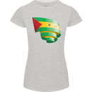 Curled Sao Tome and Principe Flag Day Football Womens Petite Cut T-Shirt Sports Grey