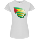 Curled Sao Tome and Principe Flag Day Football Womens Petite Cut T-Shirt White