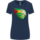 Curled Sao Tome and Principe Flag Day Football Womens Wider Cut T-Shirt Navy Blue