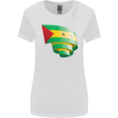 Curled Sao Tome and Principe Flag Day Football Womens Wider Cut T-Shirt White