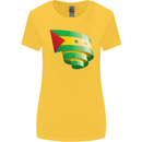 Curled Sao Tome and Principe Flag Day Football Womens Wider Cut T-Shirt Yellow
