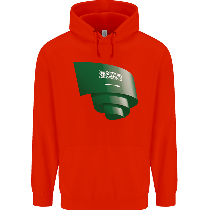Curled Saudi Arabia Flag Arabian Day Football Childrens Kids Hoodie Bright Red
