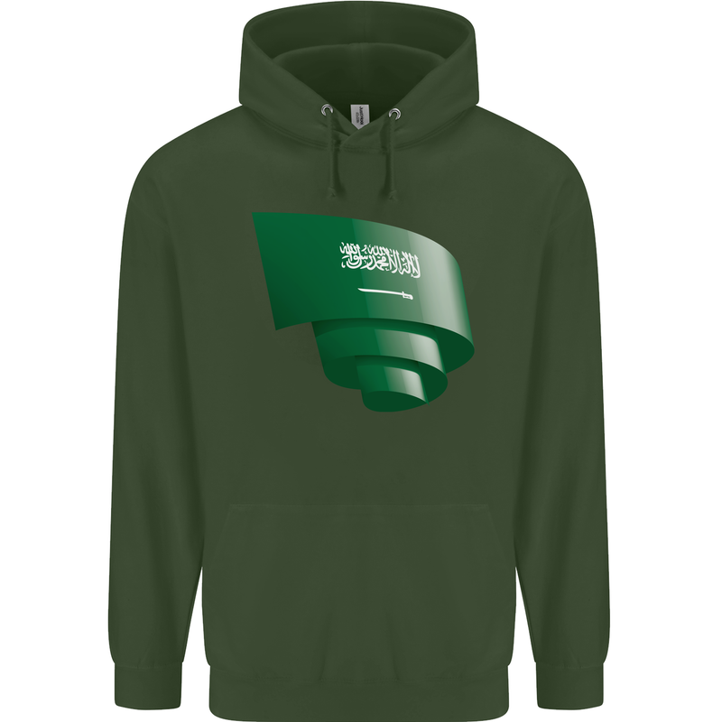 Curled Saudi Arabia Flag Arabian Day Football Childrens Kids Hoodie Forest Green