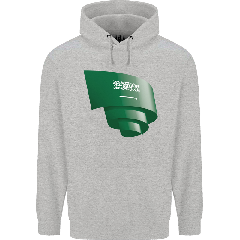 Curled Saudi Arabia Flag Arabian Day Football Childrens Kids Hoodie Sports Grey