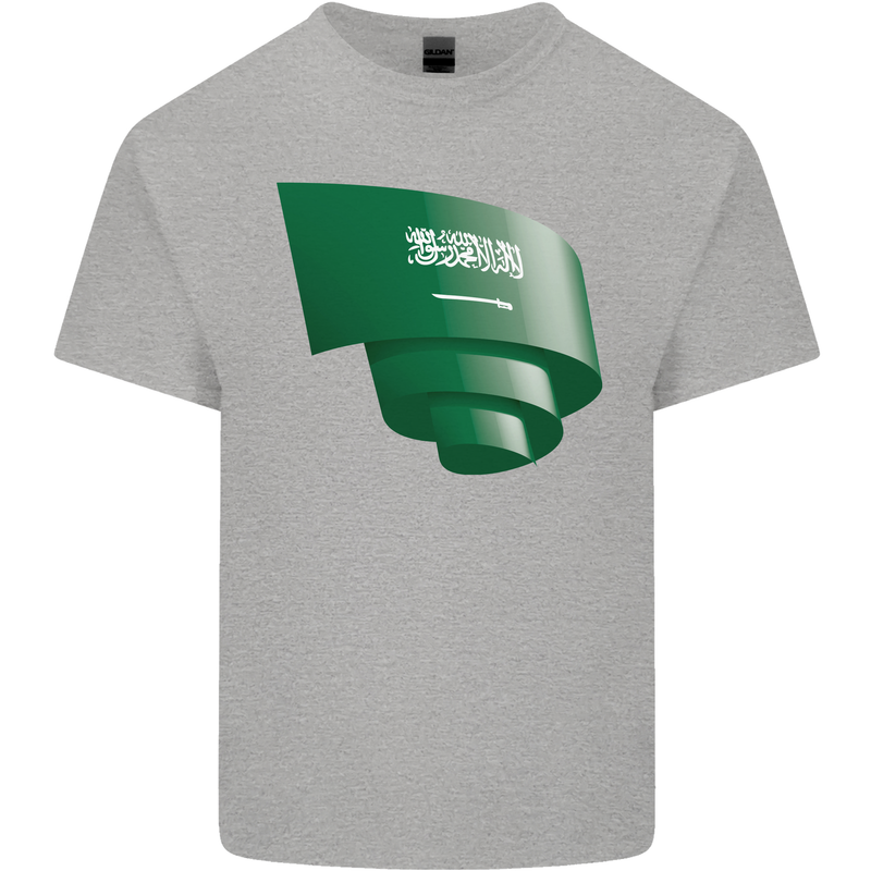 Curled Saudi Arabia Flag Arabian Day Football Kids T-Shirt Childrens Sports Grey