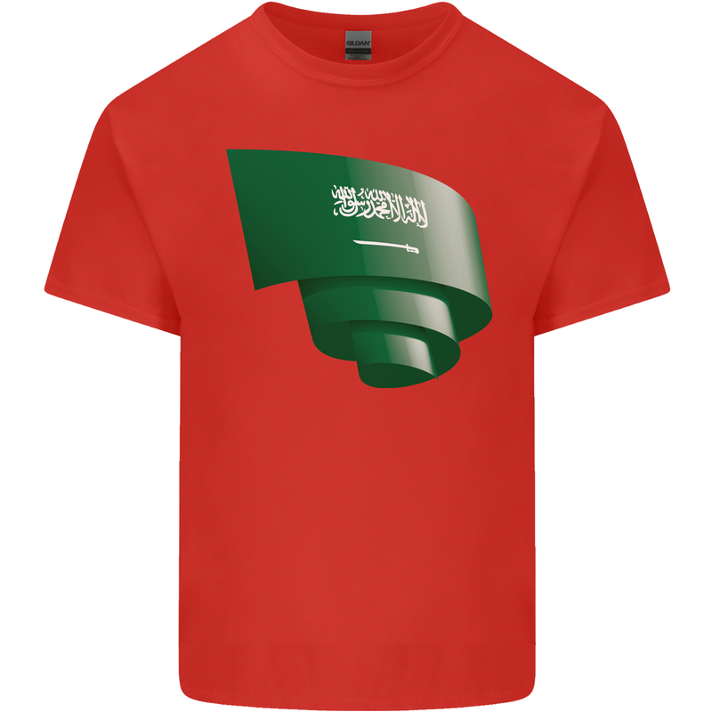 Curled Saudi Arabia Flag Arabian Day Football Mens Cotton T-Shirt Tee Top Red