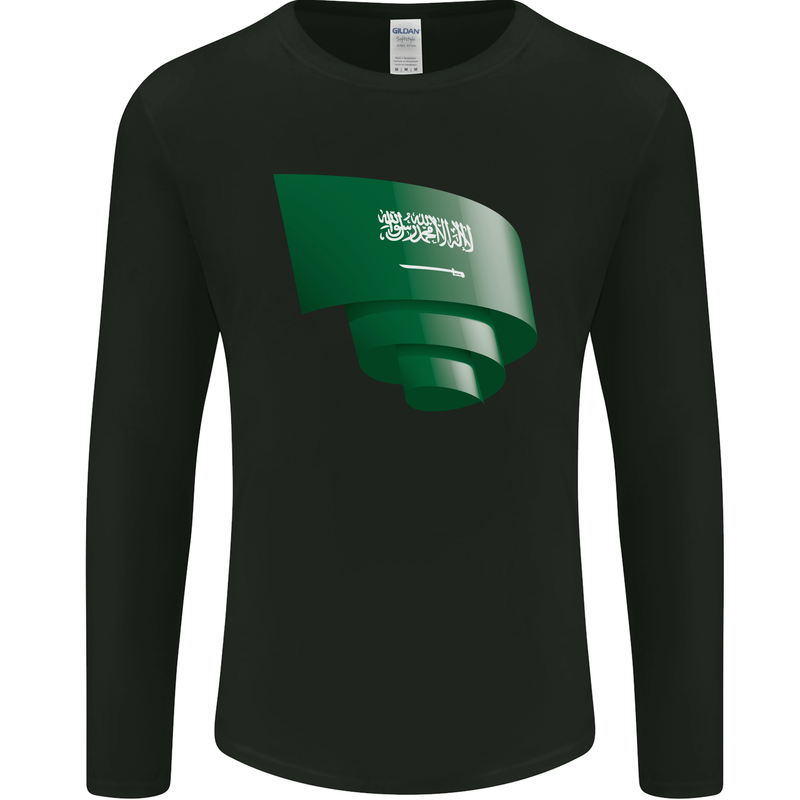 Curled Saudi Arabia Flag Arabian Day Football Mens Long Sleeve T-Shirt Black