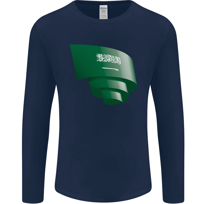 Curled Saudi Arabia Flag Arabian Day Football Mens Long Sleeve T-Shirt Navy Blue