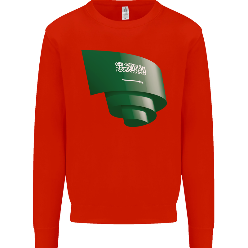 Curled Saudi Arabia Flag Arabian Day Football Mens Sweatshirt Jumper Bright Red